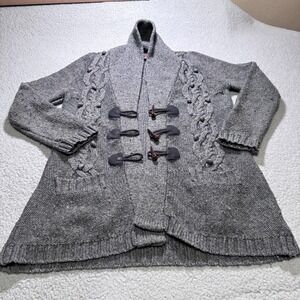 Merona Long Sleeve Cardigan Sweater Gray Cable Knit Toggle Women's Size Medium